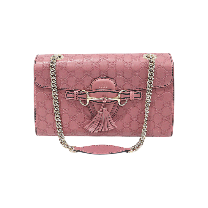 구찌 295402 핑크 GG 시마 레더 홀스빗 테슬 에밀리 숄더백(Gucci 295402 Pink GG Shimmer Leather Horsebit Tassel Emily Shoulder Bag)