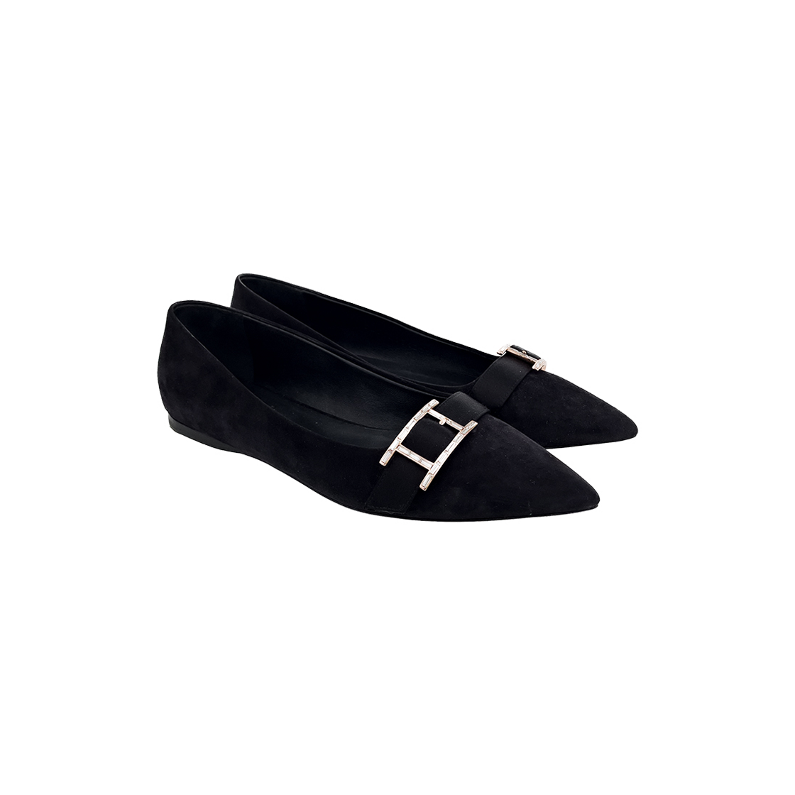 ITCDBWKLMHF3 Hermes Ballerina Flats Black Rose Gold (6HA0379)