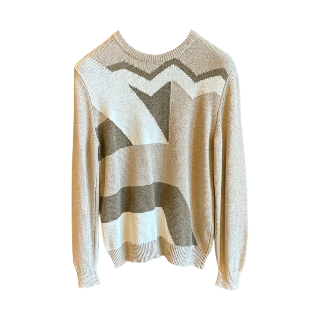 UK1393W22V201000 Kiton Pattern Round Neck Cashmere Sweater Beige