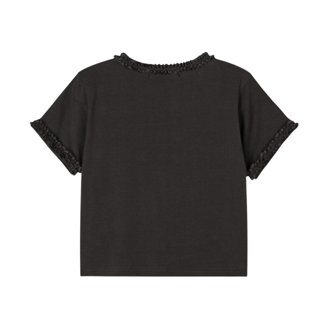 구월십일 레이스 세미 크롭 반팔 티셔츠 다크브라운(GUWOLSIBIL Lace Semi Crop Top Dark Brown) - 2