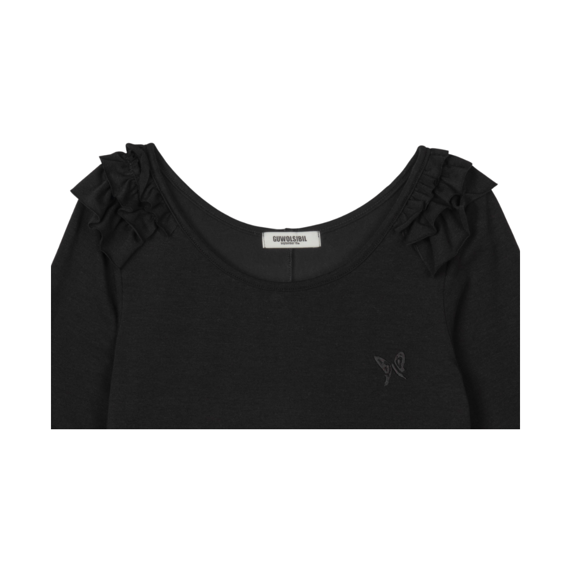 구월십일 프릴 유넥 반팔 티셔츠 블랙(GUWOLSIBIL Frill U-Neck Short Sleeve Top Black) - 3