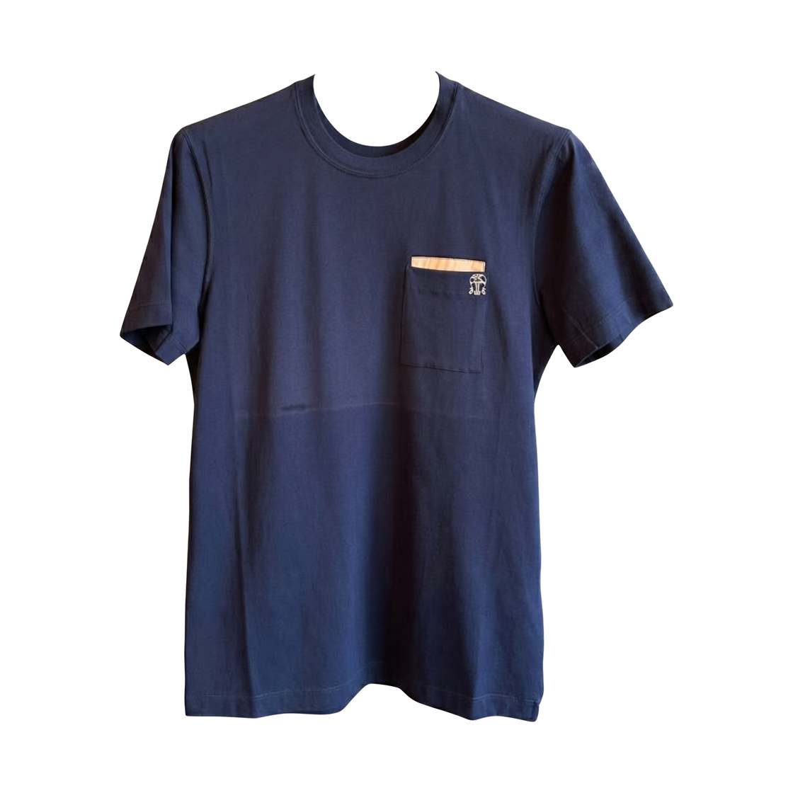 M0T611377G-CY287 Brunello Cucinelli Round Short Sleeve T-Shirt with Pocket Dark Navy
