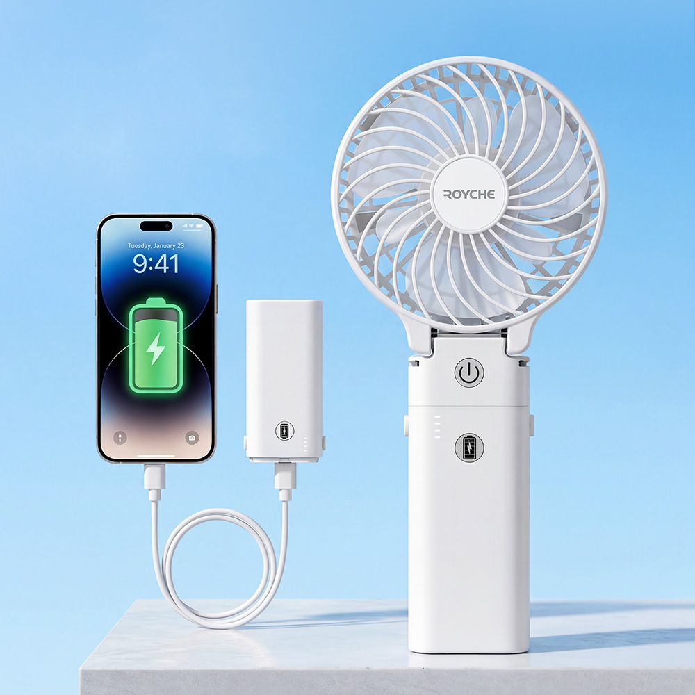 로이체 3in1 충전 접이식 휴대용 보조배터리 겸용 핸디형 선풍기(Royche 3-in-1 Multi-Function Foldable Handheld Fan with Power Bank Feature) - 2