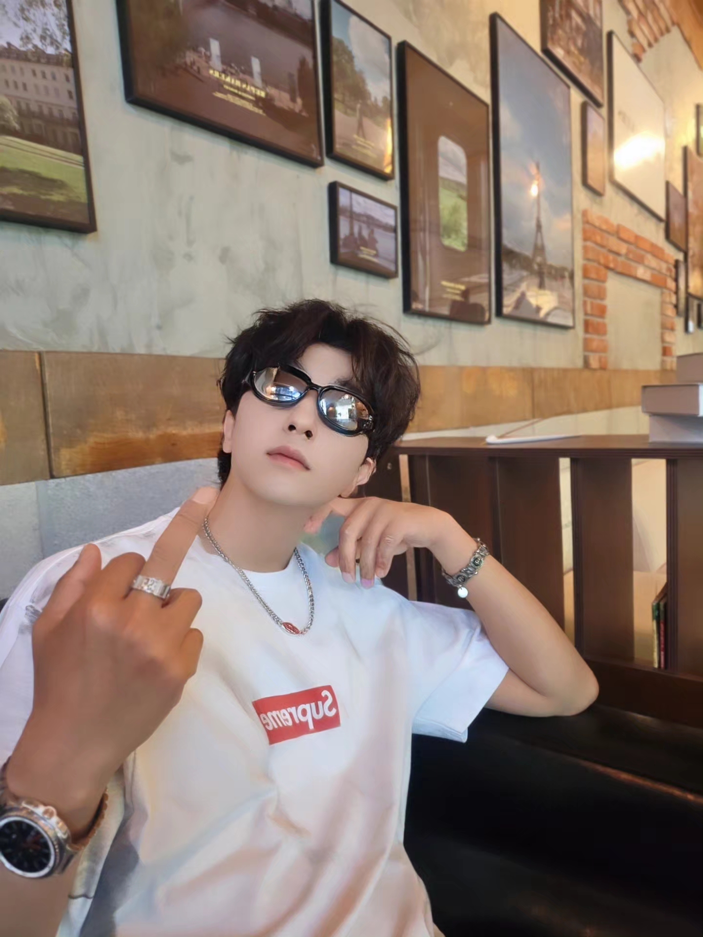 Supreme x MM6 Maison Margiela Box Logo T-Shirt White - 24SS, Diesel Dx1446 Red Enamel Stainless Steel Chain Necklace Silver 착용 스타일 - 2