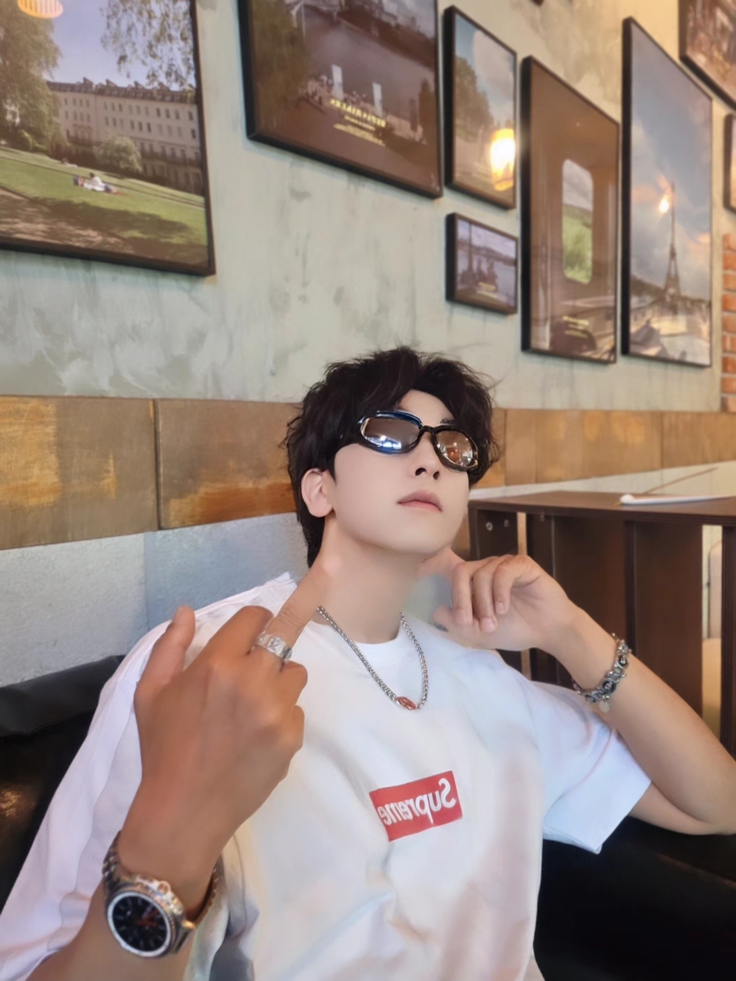 Supreme x MM6 Maison Margiela Box Logo T-Shirt White - 24SS, Diesel Dx1446 Red Enamel Stainless Steel Chain Necklace Silver 착용 스타일 - 1