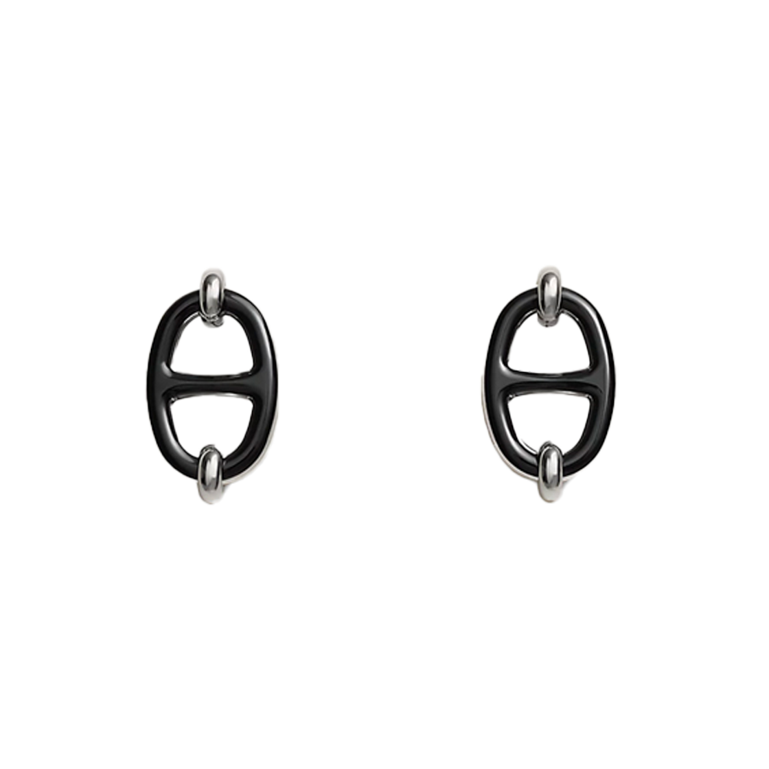 ITM3G4P9CVR3 Hermes Mini Maillon Pendant Earrings in Noir H100052FP03