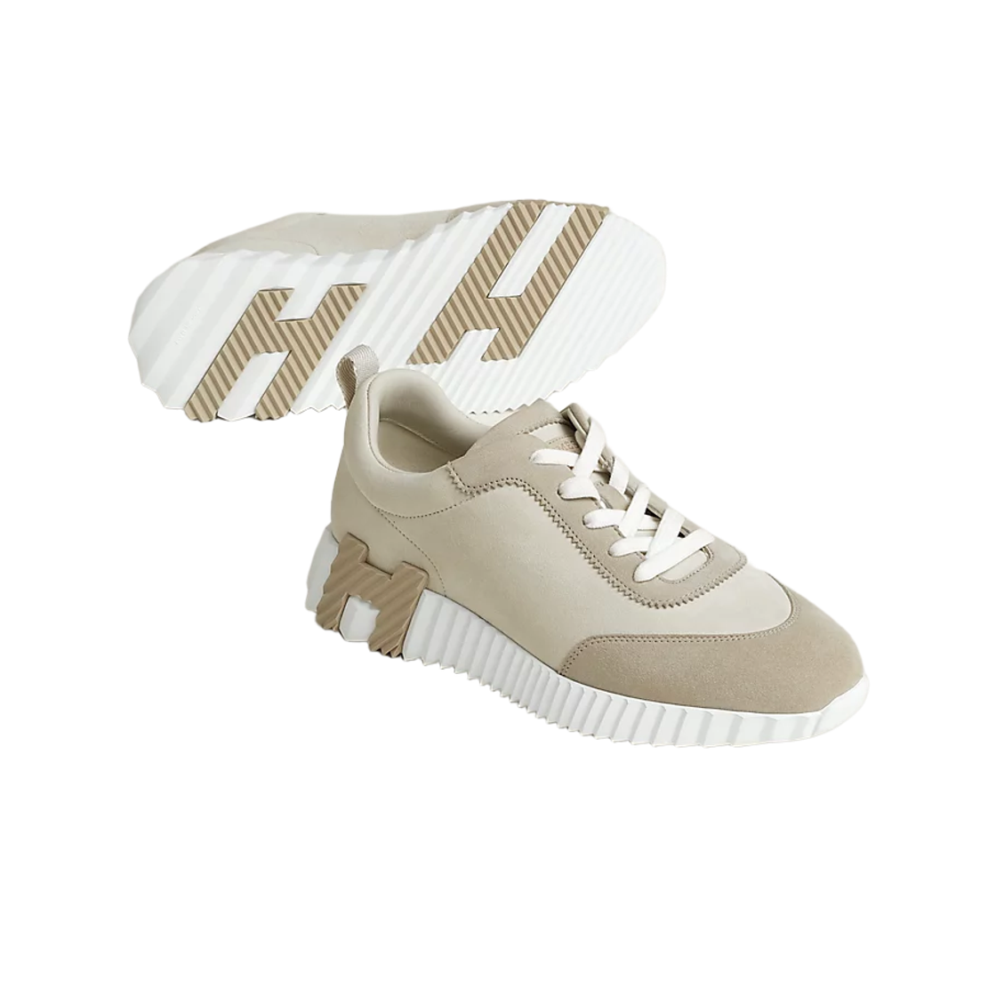 (W) 에르메스 바운싱 스니커즈 스웨이드 고트스킨 & 베쥬 글레이즈 에스키스((W) Hermes Bouncing Sneakers Suede Goatskin & Beige Glaise Esquisse) - 2