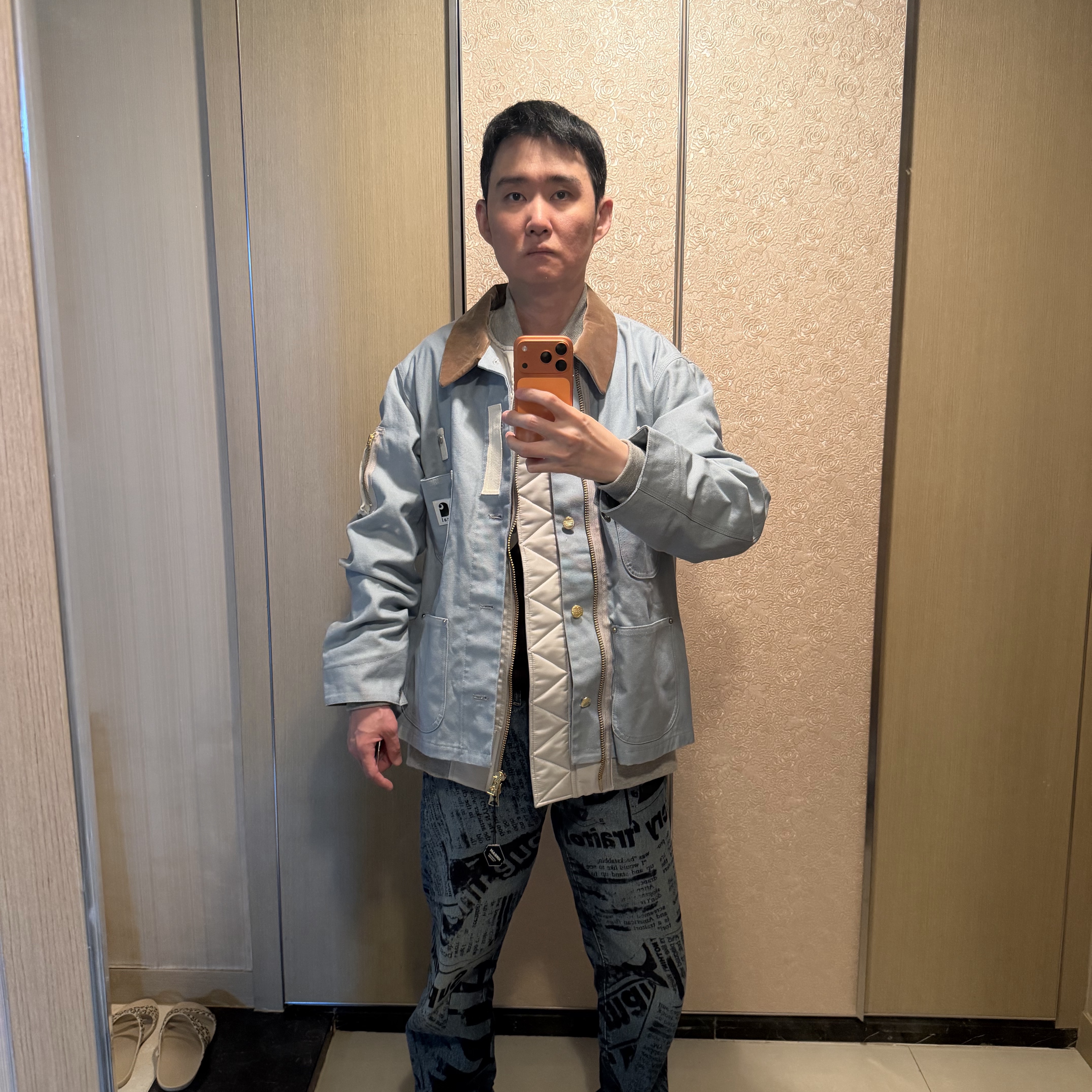 Sacai x Carhartt WIP Canvas MA-1 Jacket Michigan Light Blue 착용 스타일 - 7