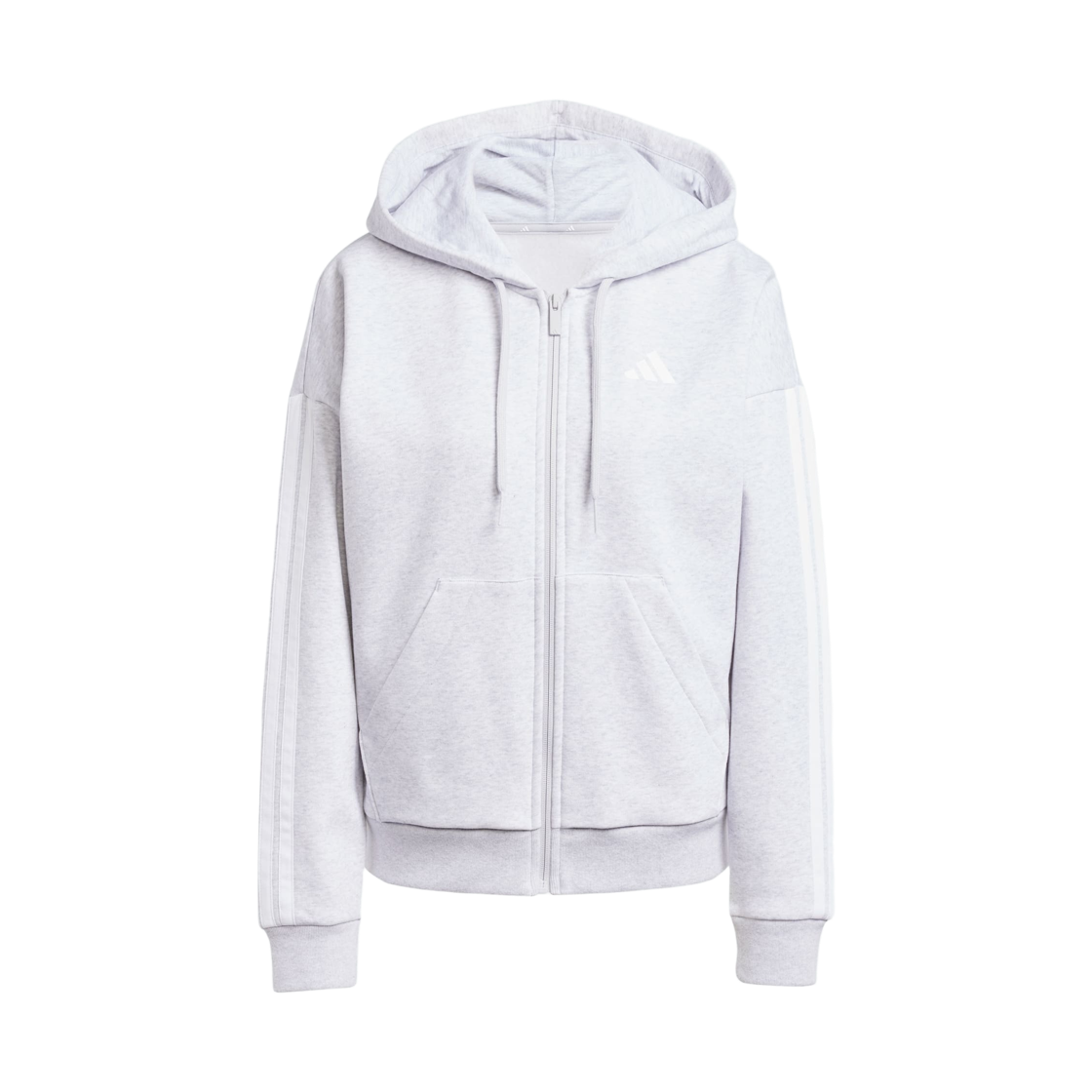 IN6179 (W) Adidas Essentials 3-Stripes Full Zip Fleece Hoodie Light Grey Heather White - KR Sizing