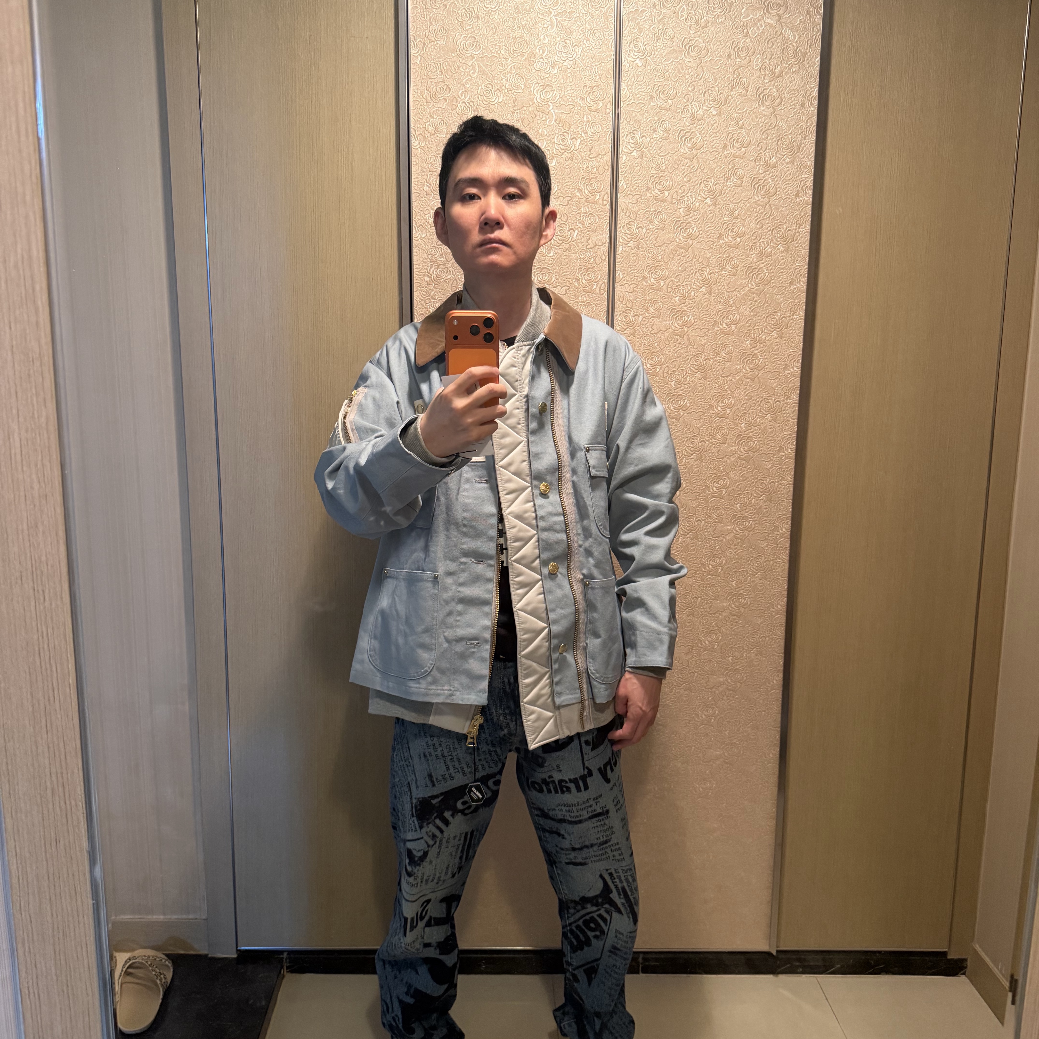 Sacai x Carhartt WIP Canvas MA-1 Jacket Michigan Light Blue 착용 스타일 - 6