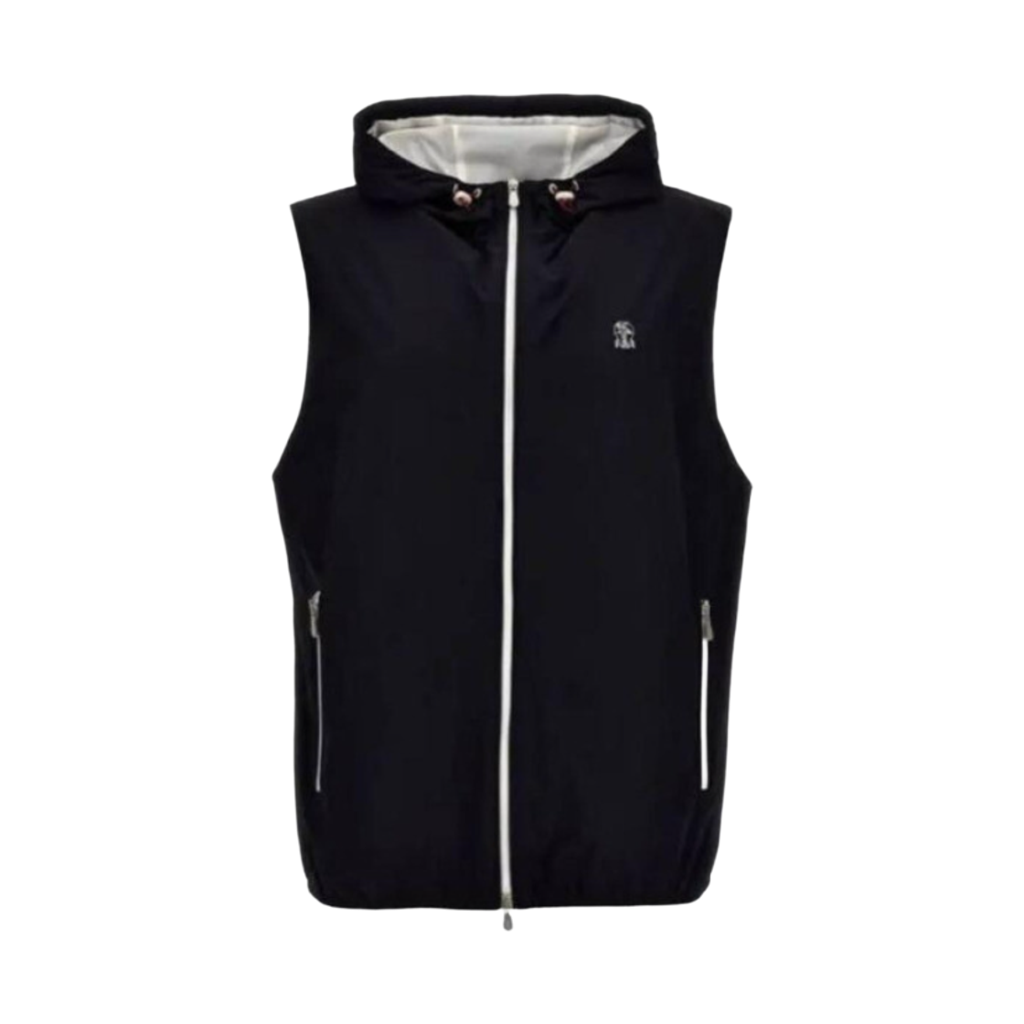 브루넬로 쿠치넬리 로고 자수 후드 집업 베스트 블랙(Brunello Cucinelli Logo Embroidered Hooded Zip-Up Vest Black)