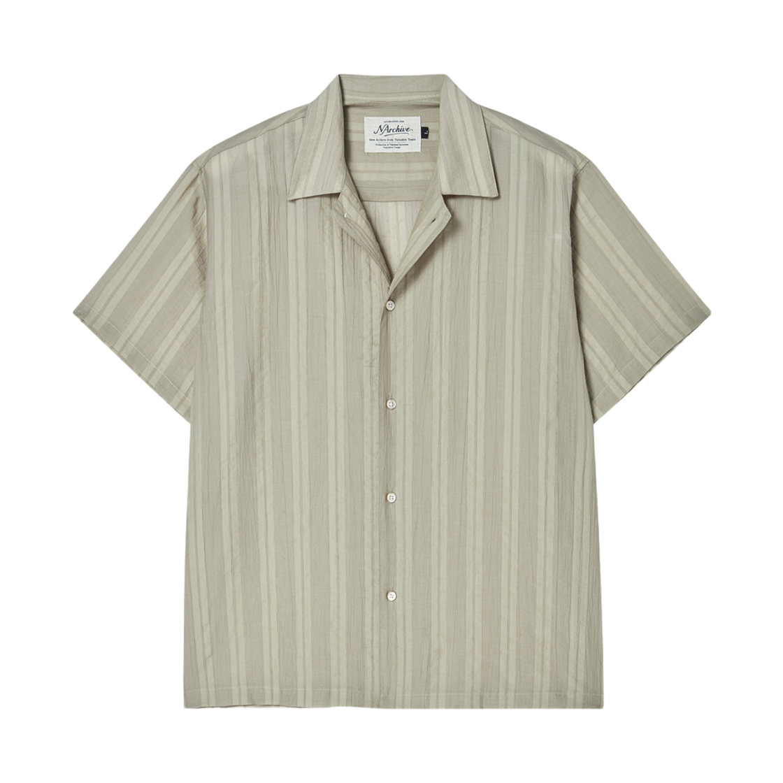 엔 아카이브 에어리 자카드 스트라이프 오픈 카라 반팔 셔츠 베이지(N ARCHIVE Airy Jacquard Stripe Open Collar Shirts Beige)
