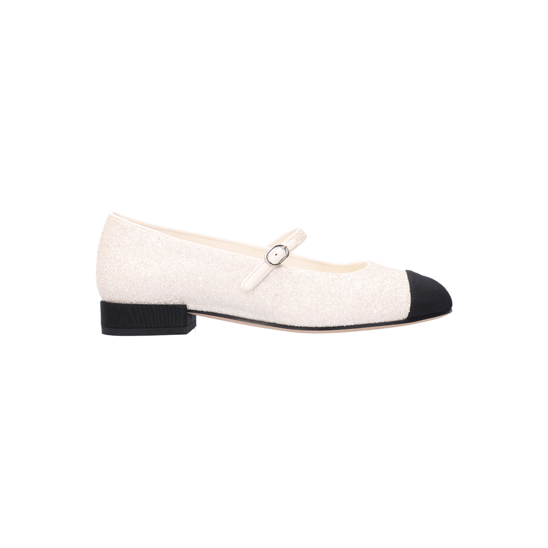 샤넬 G38896 발레리나 플랫 글리터 그로그랭 & 화이트 블랙 37(Chanel G38896 Ballerina Flat Glitter Grosgrain & White Black)