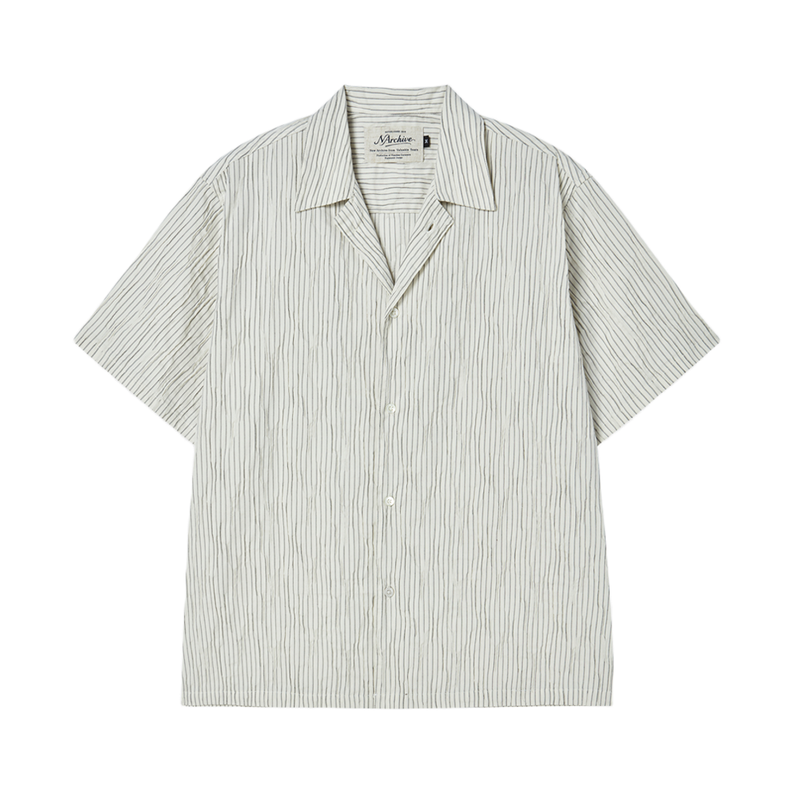 엔 아카이브 에어리 핸드 메이드 스트라이프 오픈 카라 반팔 셔츠 아이보리(N ARCHIVE Airy Hand Made Stripe Open Collar Shirts Ivory)