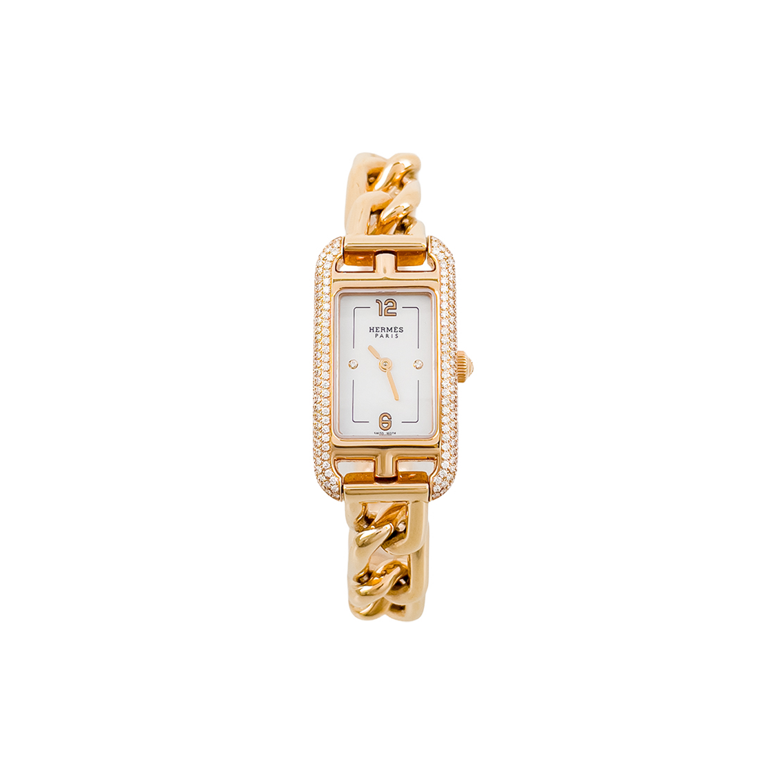 IT4M58T7O3NK Hermes Nantucket PM 18K Rose Gold Diamond Bezel Mother-of-Pearl Dial