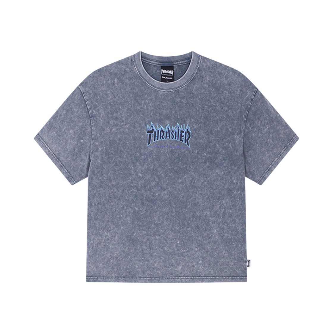 트레셔 플레임 스톤 워싱 크롭 티셔츠 블루(Thrasher Flame Stone Washing Crop T-Shirt Blue)