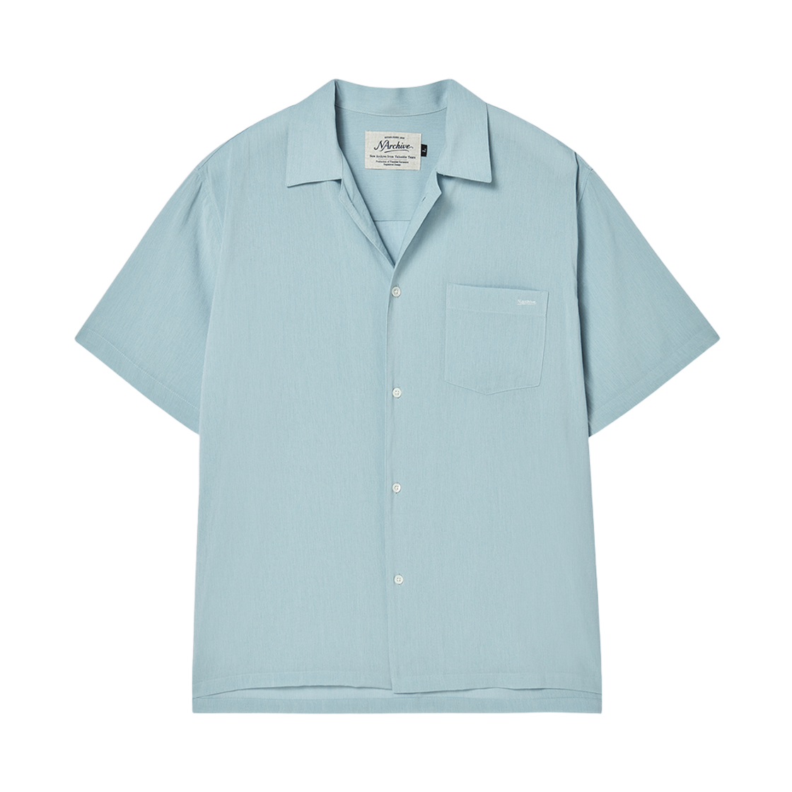 엔 아카이브 에어리 린넨 블렌드 오픈 카라 반팔 셔츠 블루(N ARCHIVE Airy Linen Blend Open Collar Shirts Blue)
