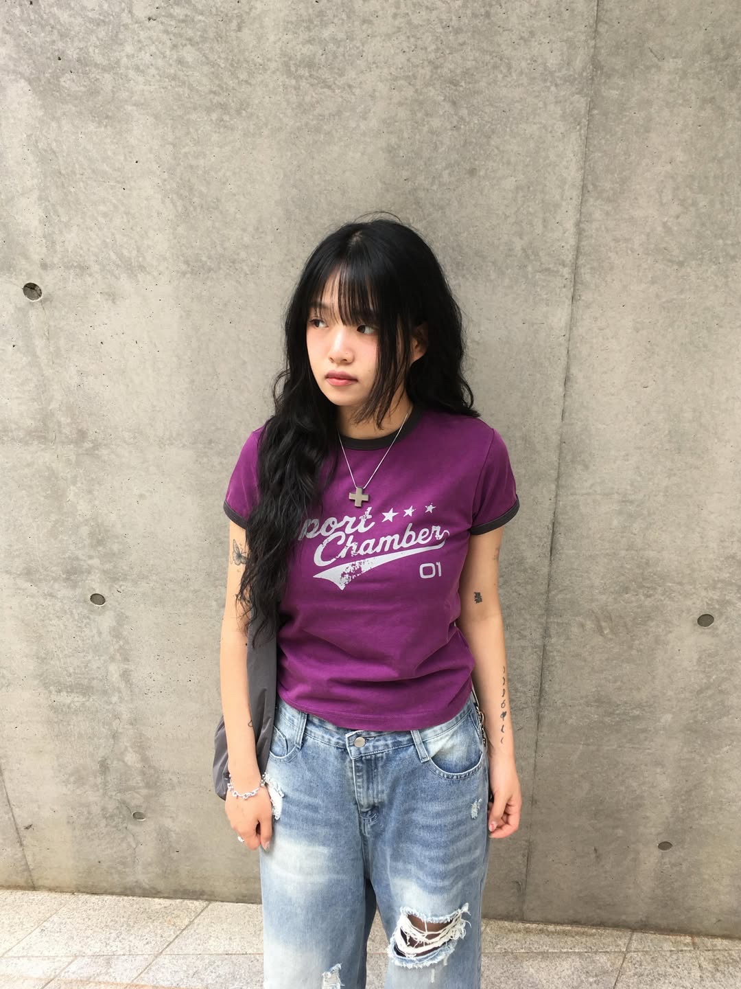 SPORT CHAMBER Active Logo T-Shirt PURPLE 착용 스타일 - 4