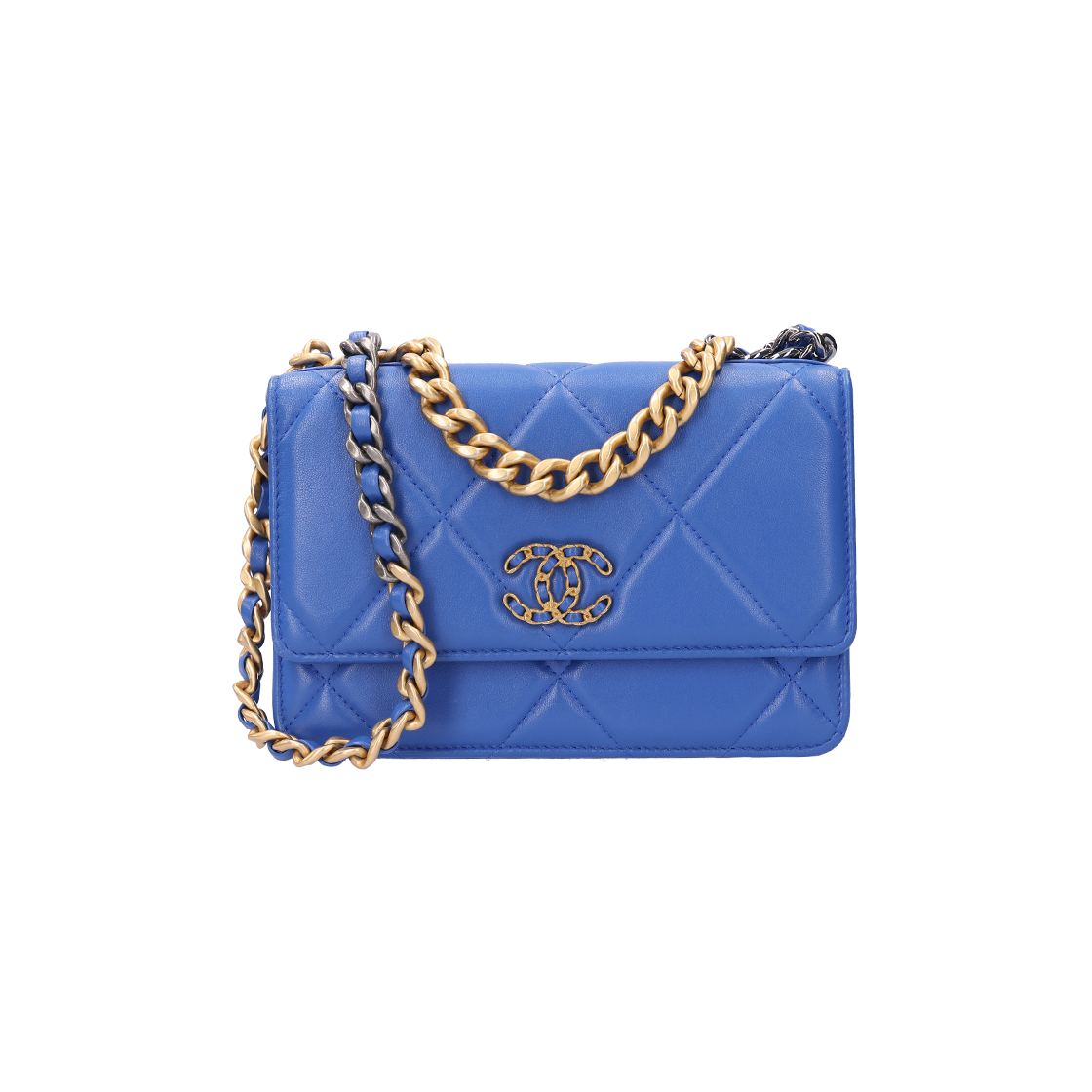 IT9FCQN7FN79 Chanel 19 WOC Wallet Blue Lambskin Silver & Gold Hardware