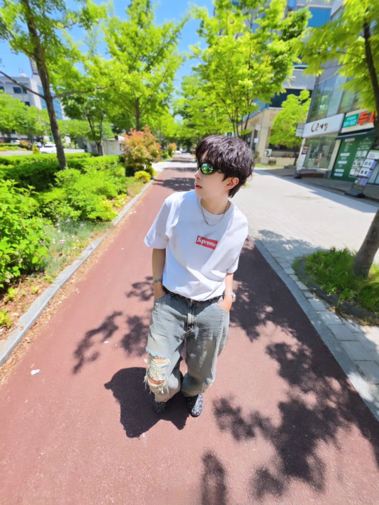 Supreme x MM6 Maison Margiela Box Logo T-Shirt White - 24SS, Diesel Dx1446 Red Enamel Stainless Steel Chain Necklace Silver 착용 스타일 - 3