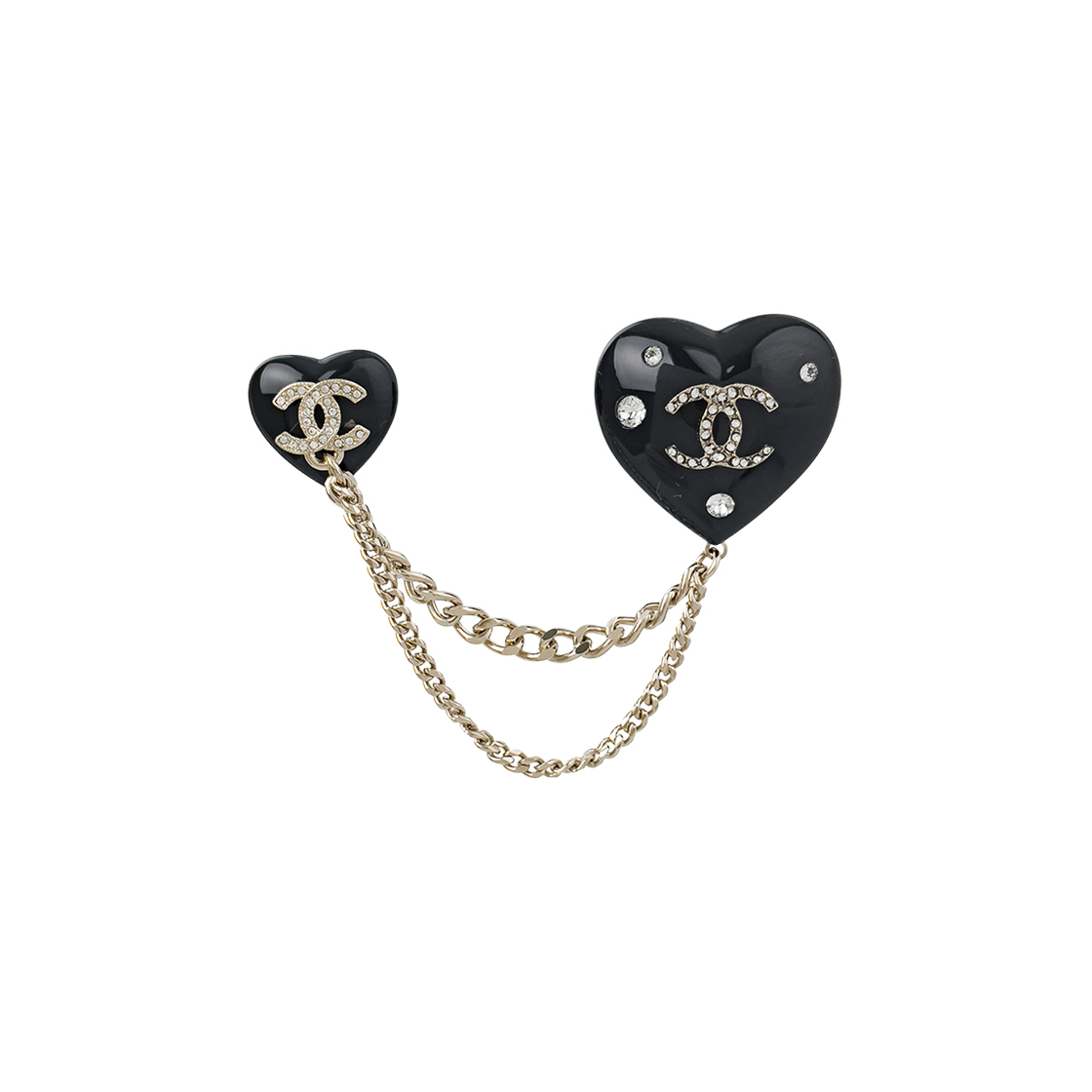 ITE28A3RQPII Chanel 22B Double Heart Pin Brooch in Black Champagne Gold