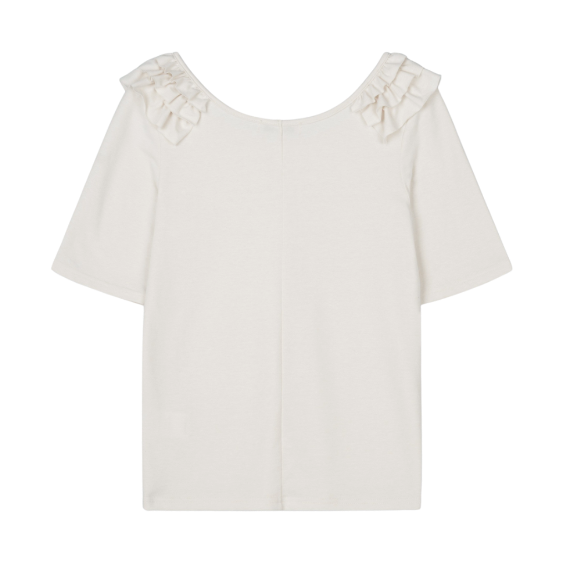 구월십일 프릴 유넥 반팔 티셔츠 아이보리(GUWOLSIBIL Frill U-Neck Short Sleeve Top Ivory) - 2