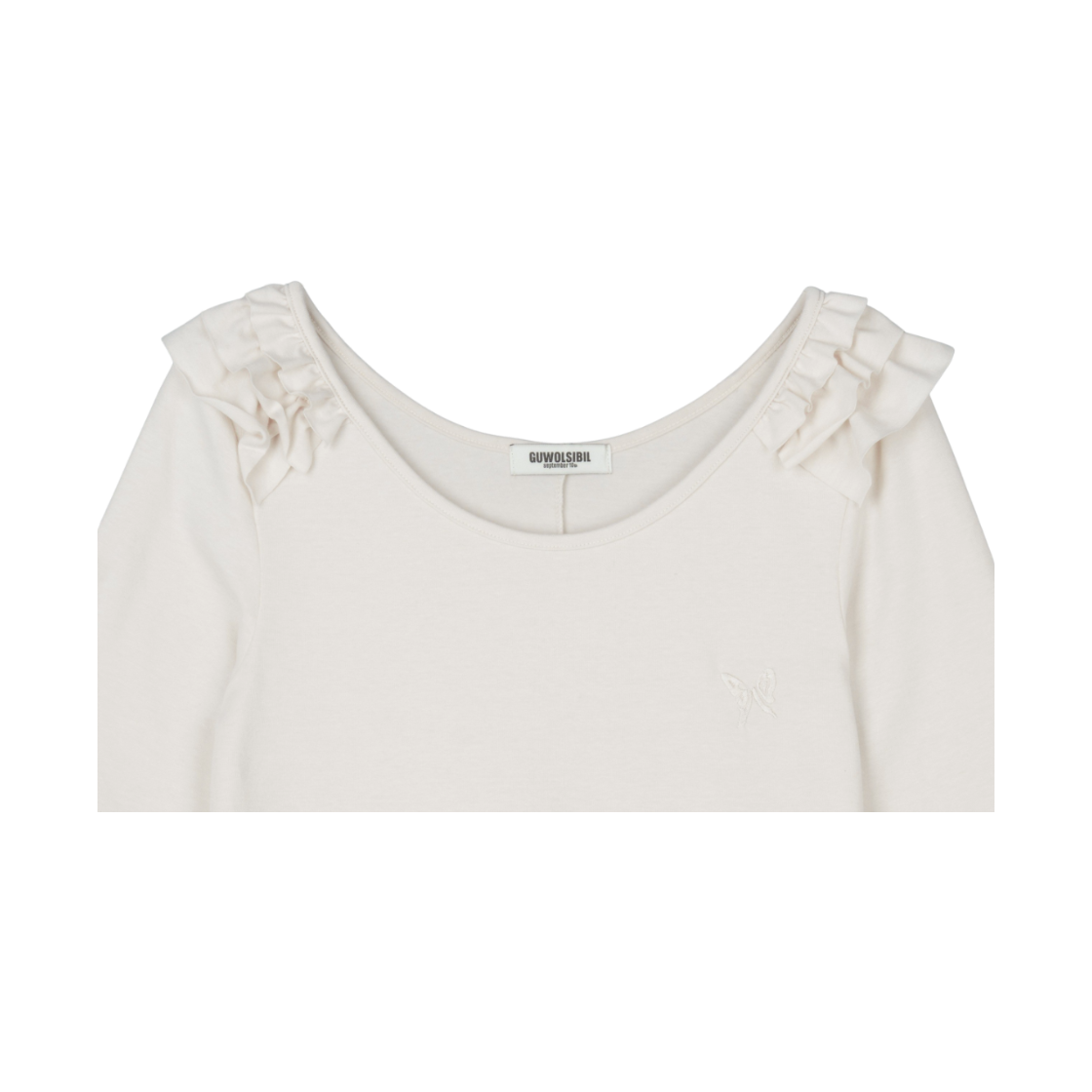 구월십일 프릴 유넥 반팔 티셔츠 아이보리(GUWOLSIBIL Frill U-Neck Short Sleeve Top Ivory) - 3