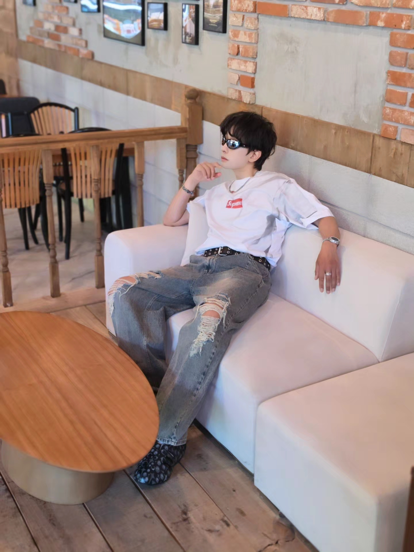 Supreme x MM6 Maison Margiela Box Logo T-Shirt White - 24SS, Diesel Dx1446 Red Enamel Stainless Steel Chain Necklace Silver 착용 스타일 - 2