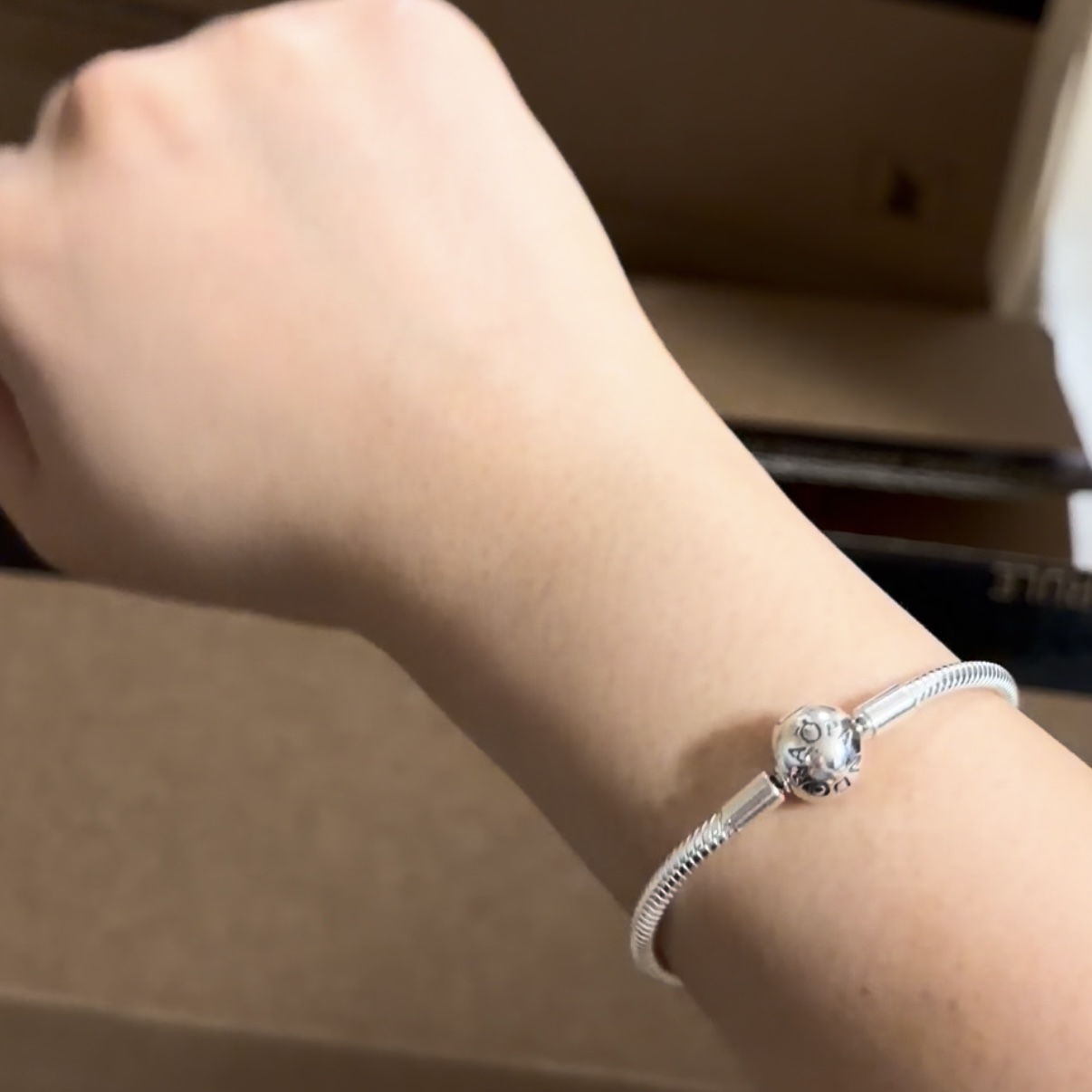 (W) Pandora Moments Snake Chain Bracelet Sterling Silver 착용 스타일