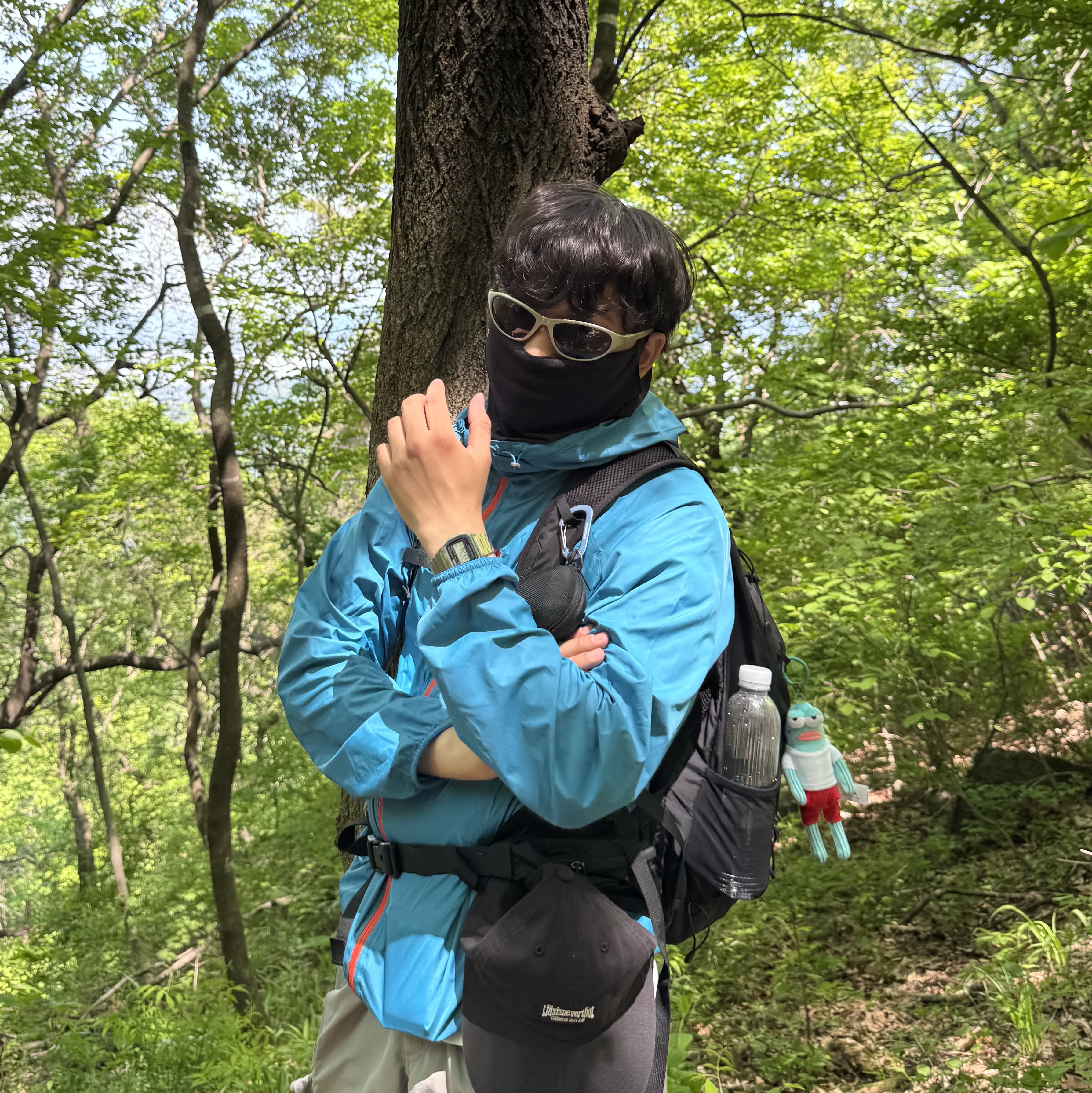Montbell Trekking Glasses Silver Metallic Light Grey, Montbell Wind Blast Hooded Jacket Turquoise 착용 스타일 - 2