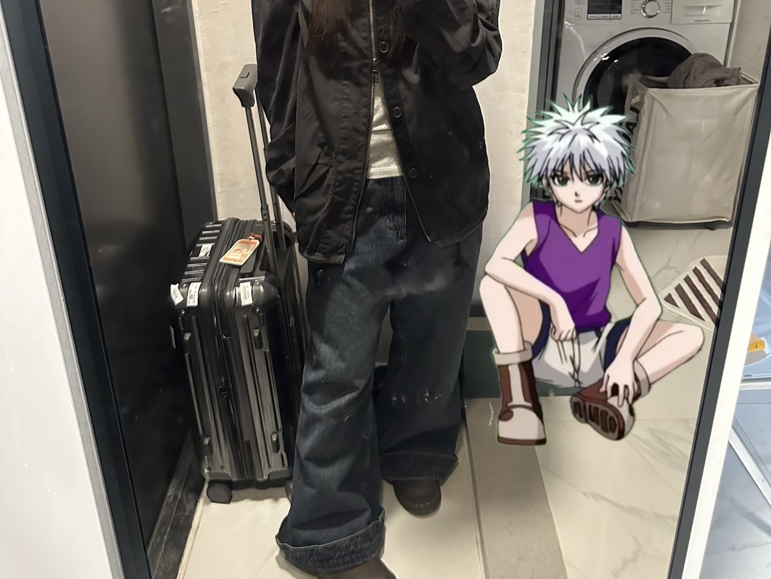 Sansan Gear Washing Denim Pants Blue, Afternude Bad Bear Tee Yellow 착용 스타일 - 8