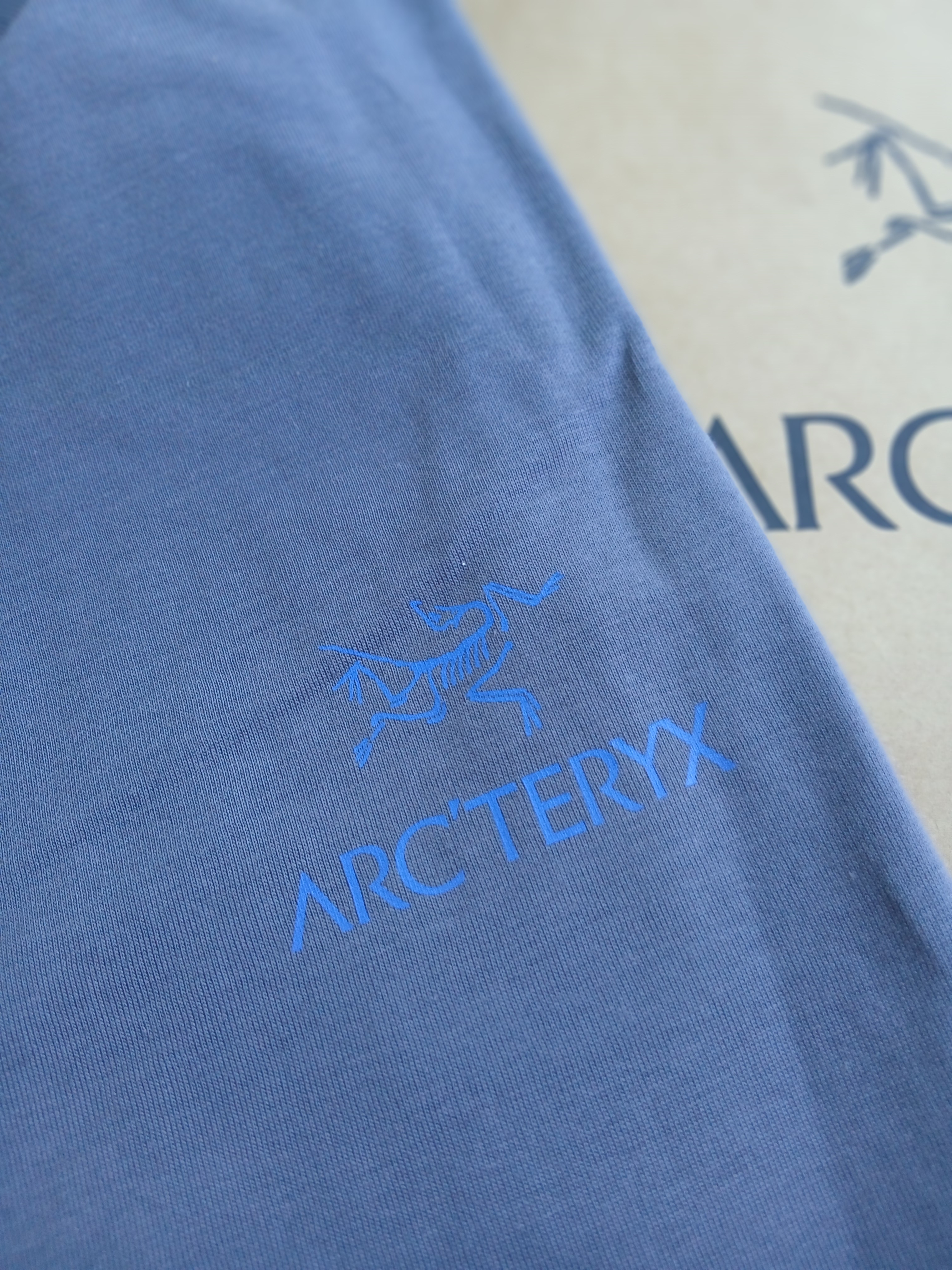 Arc'teryx Kragg SL Cotton Bird Word SS T-Shirt Dk Stratus Fluidity 착용 스타일 - 3