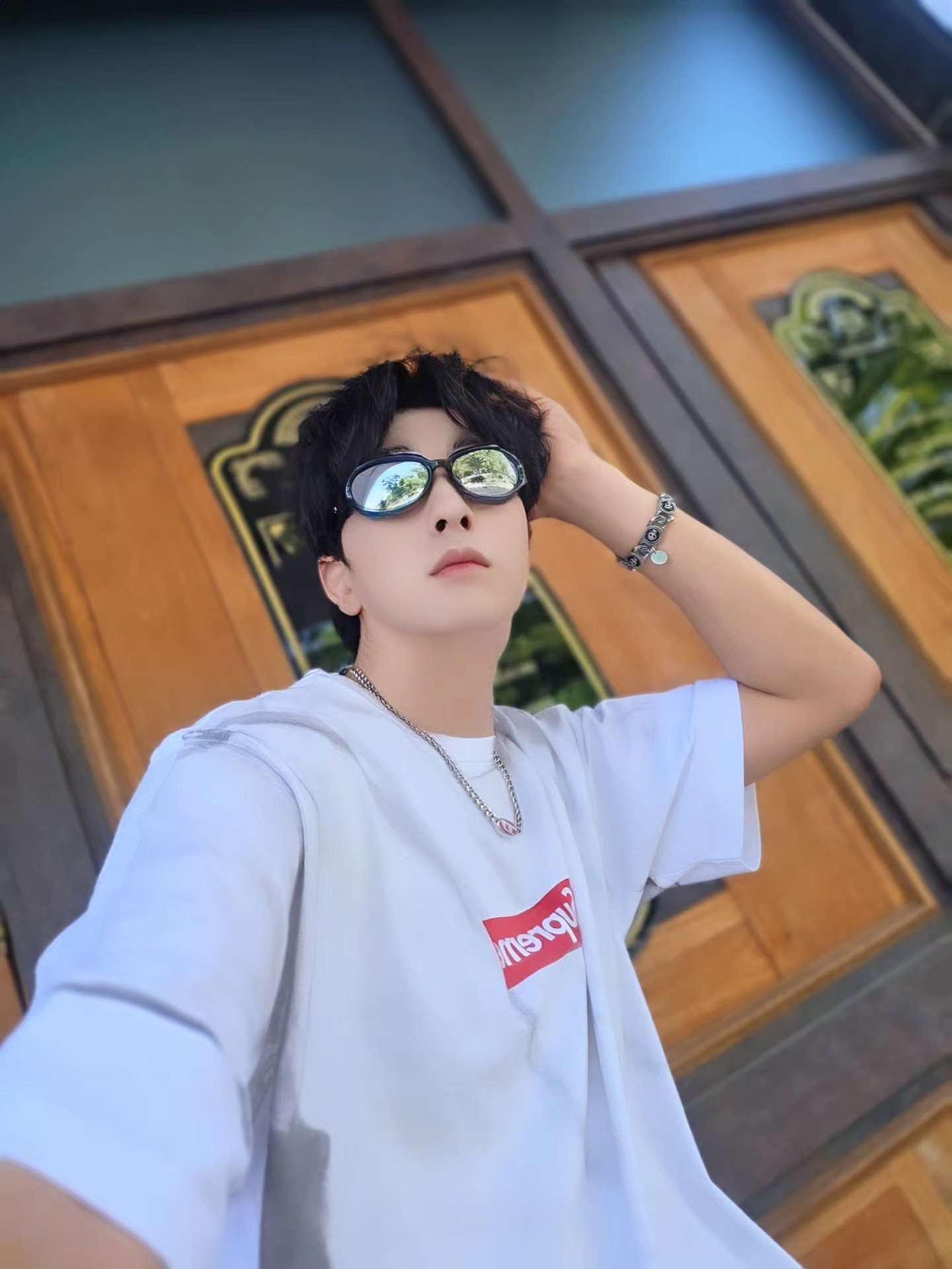Supreme x MM6 Maison Margiela Box Logo T-Shirt White - 24SS, Diesel Dx1446 Red Enamel Stainless Steel Chain Necklace Silver 착용 스타일 - 3
