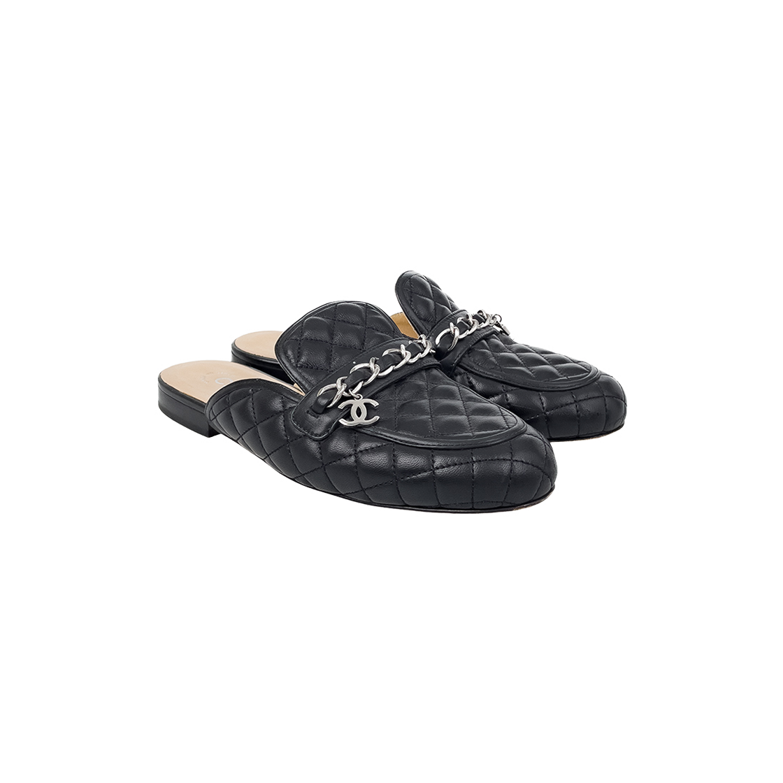 샤넬 체인 트리밍 뮬 36 블랙 은장 (6ET0809)(Chanel Chain Trim Mule Black Silver)