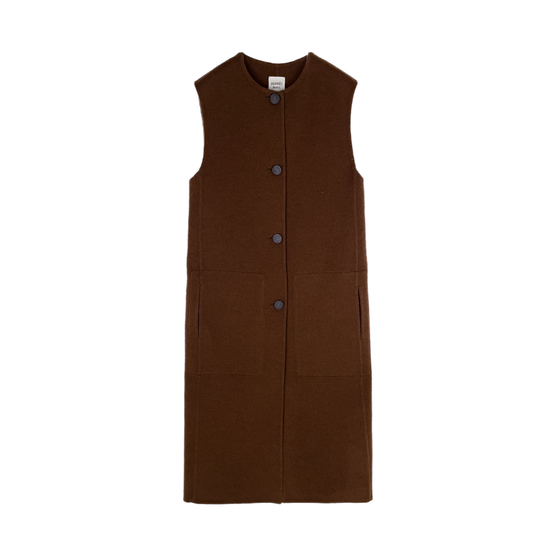 ITT74N2P7LDU Hermes Cashmere Sleeveless Long Coat Brun Rube