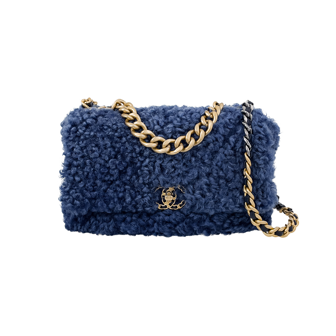 IT4ADNPS6PNN Chanel 19 Large Blue Vintage Lambskin Shearling Bag