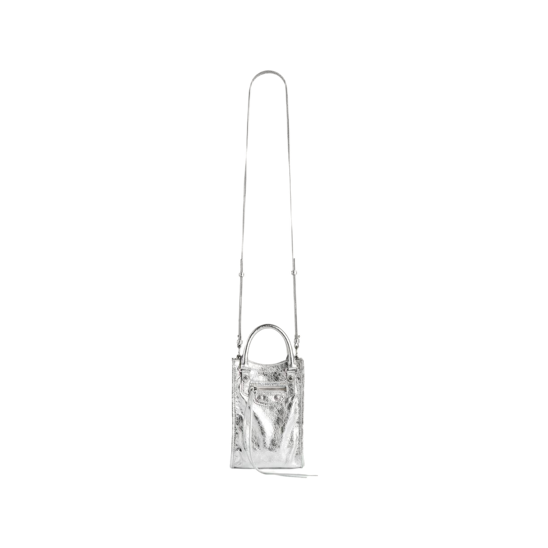 8734262ABMY8122 Balenciaga Le City Tote Phone Holder Silver
