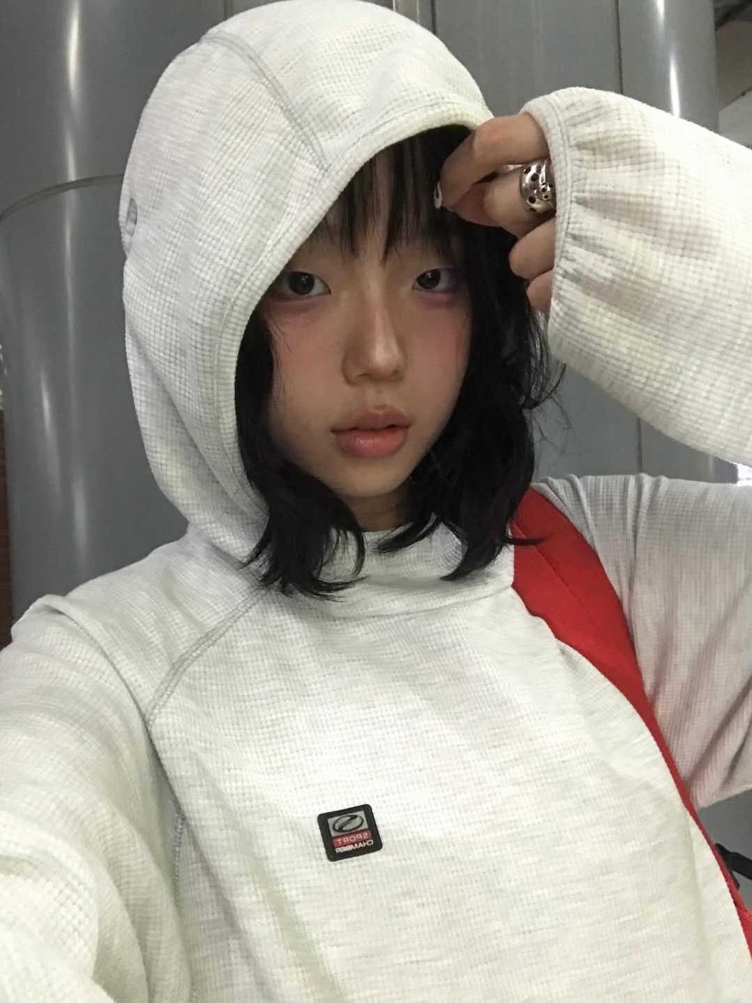SPORT CHAMBER SC Waffle Ear-Open Hood T-shirt 1% Gray 착용 스타일 - 4
