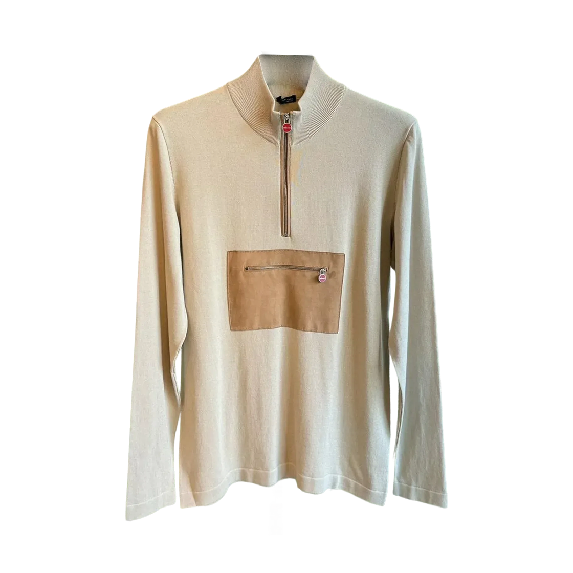UMK0464K298 Kiton Half Zip Sweater with Pocket Detail Beige