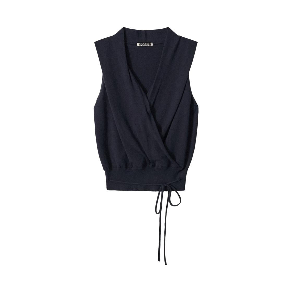 (W) 아비에무아 스트링 디테일 드레이프 니트 탑 네이비((W) Aviemuah String Detail Draped Knit Top Navy)