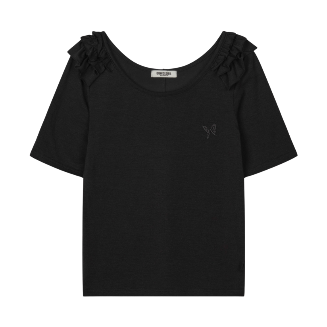 구월십일 프릴 유넥 반팔 티셔츠 블랙(GUWOLSIBIL Frill U-Neck Short Sleeve Top Black) - 1