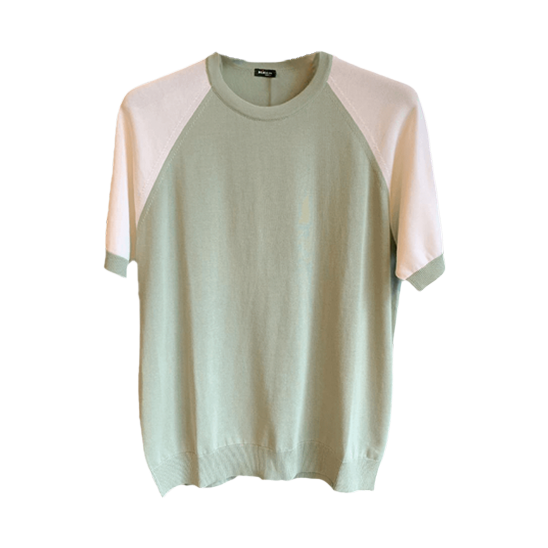 UMK065402 Kiton Knit Roundneck Color Block Short Sleeve T-Shirt White Mint