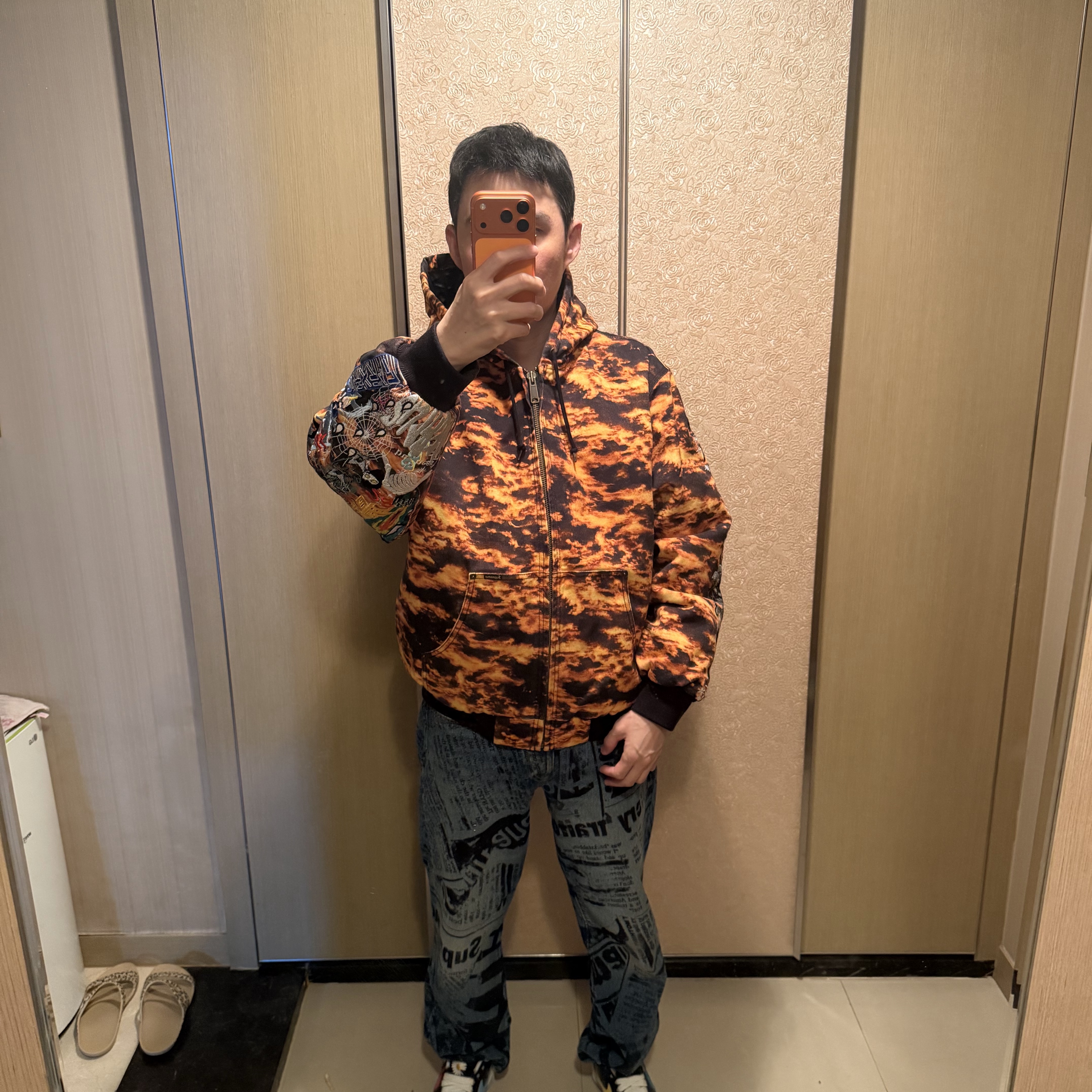 Supreme AOI Embroidered Hooded Work Jacket Flames - 25SS 착용 스타일 - 1