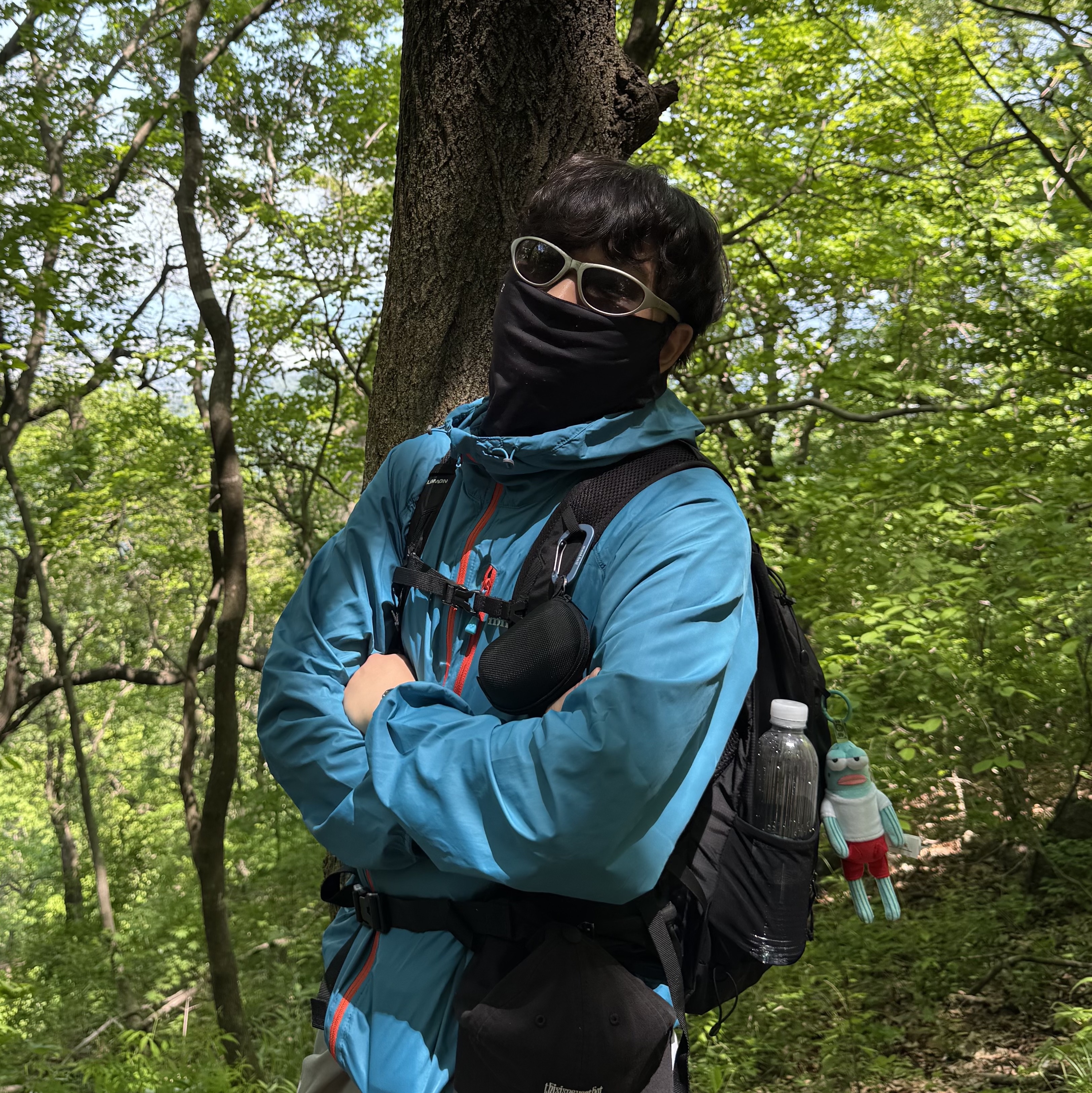 Montbell Trekking Glasses Silver Metallic Light Grey, Montbell Wind Blast Hooded Jacket Turquoise 착용 스타일 - 1