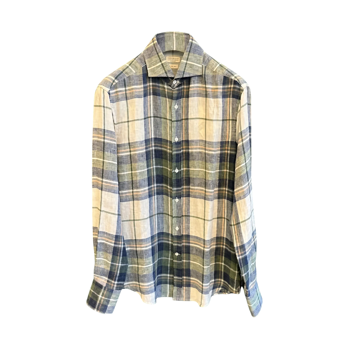 MW6141718-C055 Brunello Cucinelli Check Two-Tone Shirt Green Blue