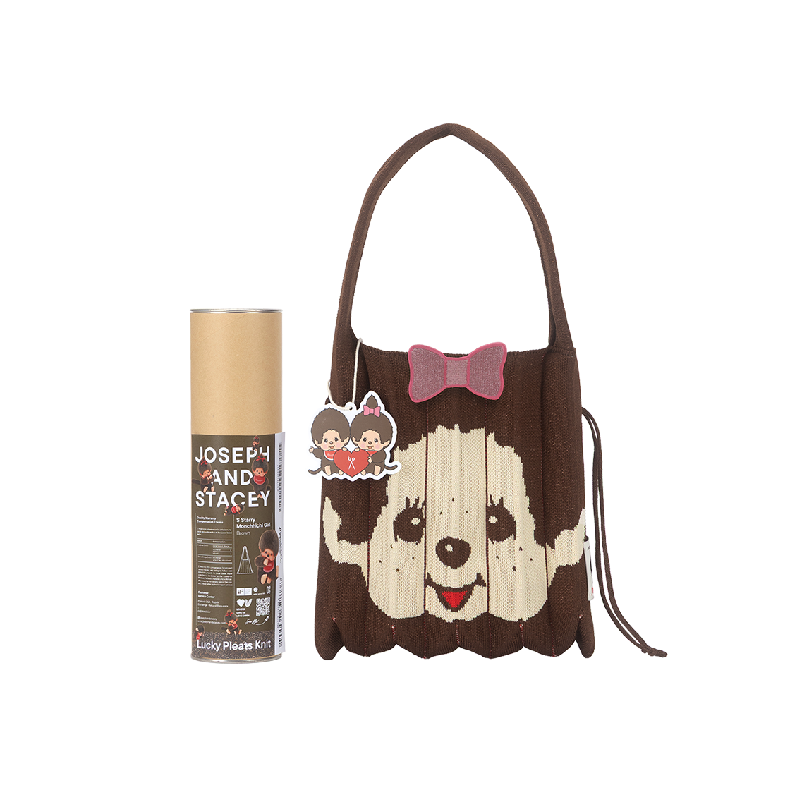 럭키플리츠 스몰 스태리 몬치치 걸 브라운 위드 리본 와펜 핑크(JOSEPH&STACEY LPK S STARRY Monchhichi Girl Brown with Ribbon Wappen Pink) - 2