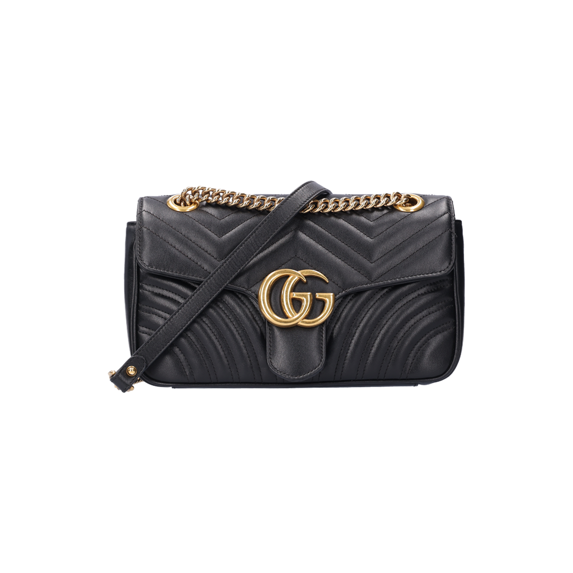 구찌 446744 GG 마몽 미디움 체인 숄더백 레더 블랙(Gucci GG Marmont Medium Chain Shoulder Bag Black Leather) - 1