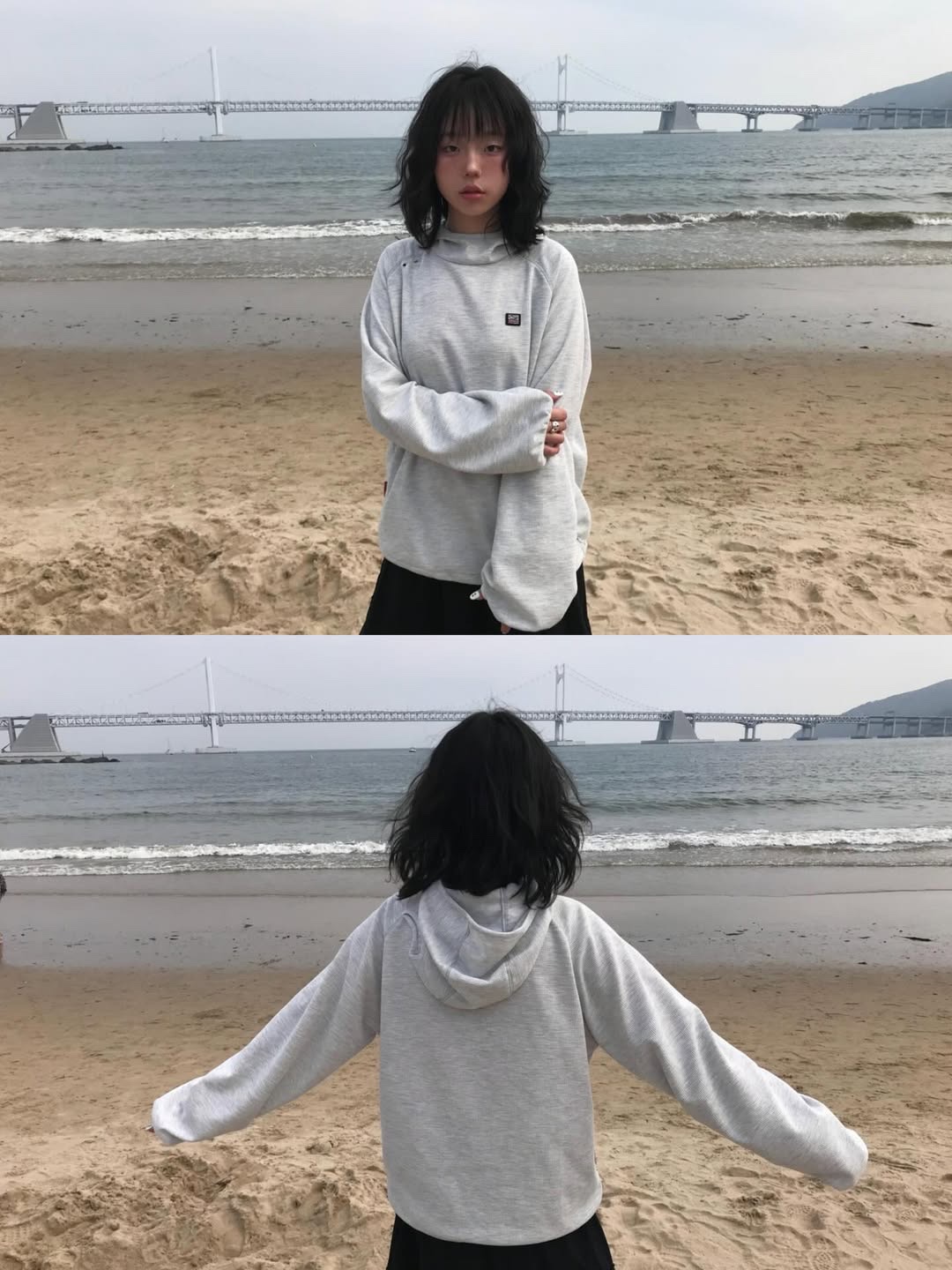SPORT CHAMBER SC Waffle Ear-Open Hood T-shirt 1% Gray 착용 스타일 - 5