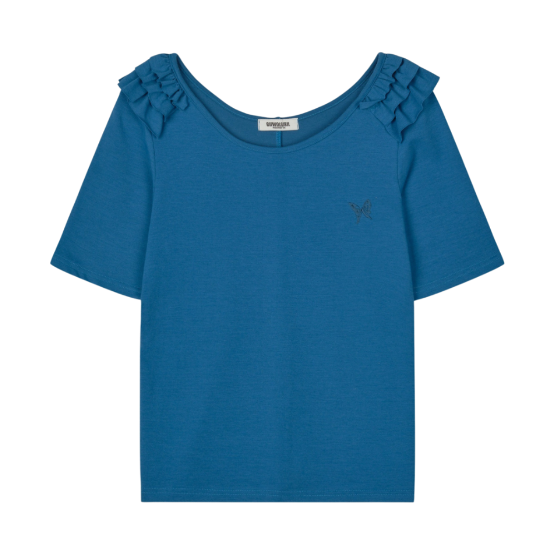 구월십일 프릴 유넥 반팔 티셔츠 블루(GUWOLSIBIL Frill U-Neck Short Sleeve Top Blue) - 1