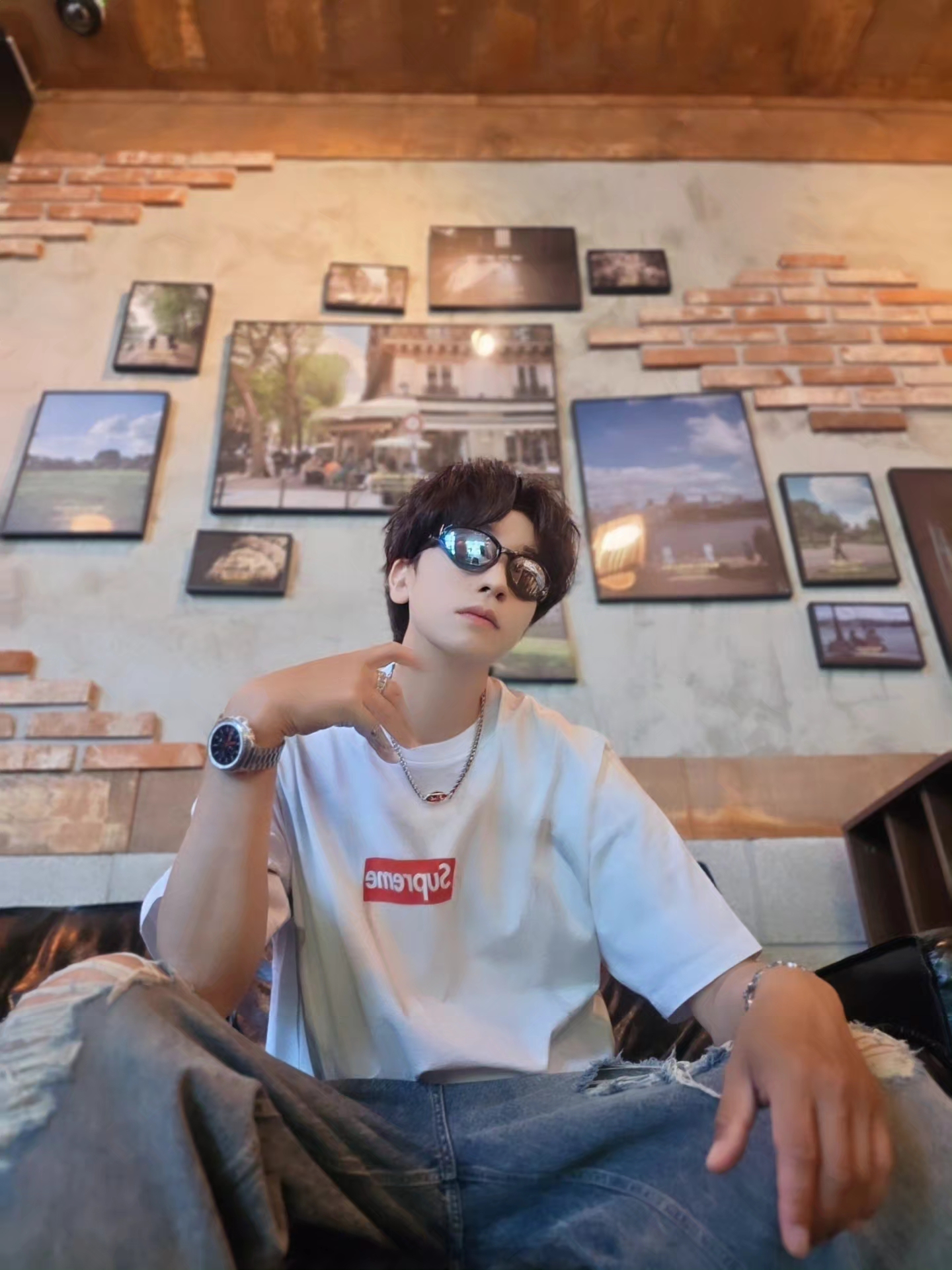 Supreme x MM6 Maison Margiela Box Logo T-Shirt White - 24SS, Diesel Dx1446 Red Enamel Stainless Steel Chain Necklace Silver 착용 스타일 - 3